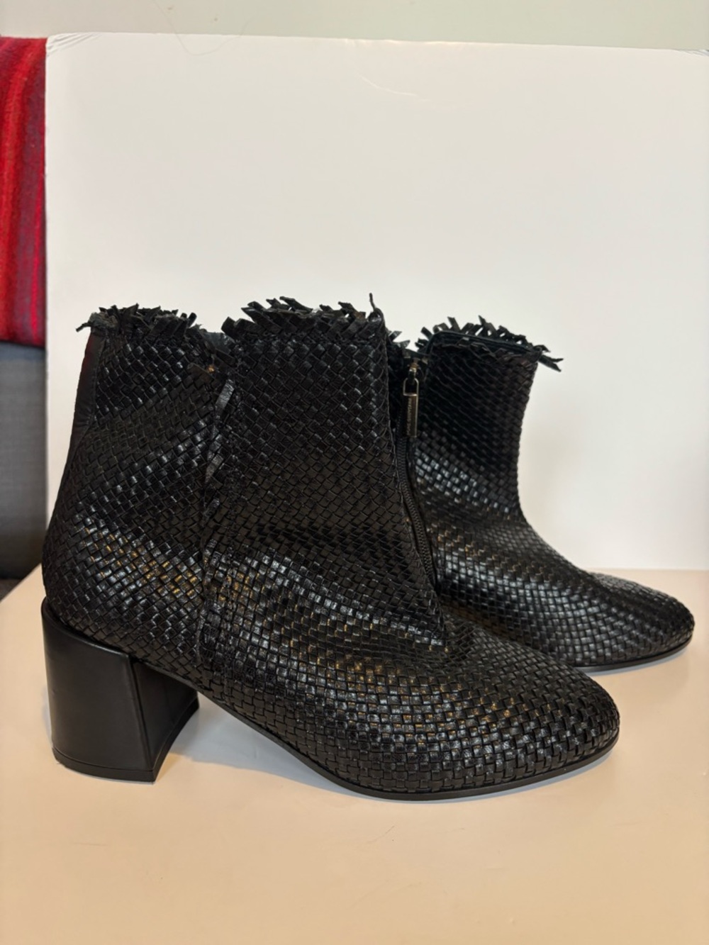 Pons Quintana Black Woven Leather Ankle Boots size eu 39
